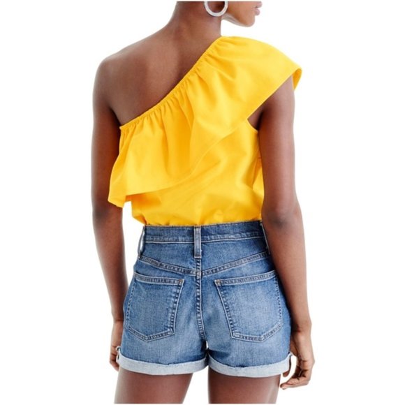 J.CREW Yellow Structured Ruffle One-Shoulder Top M - Picture 3 of 8
